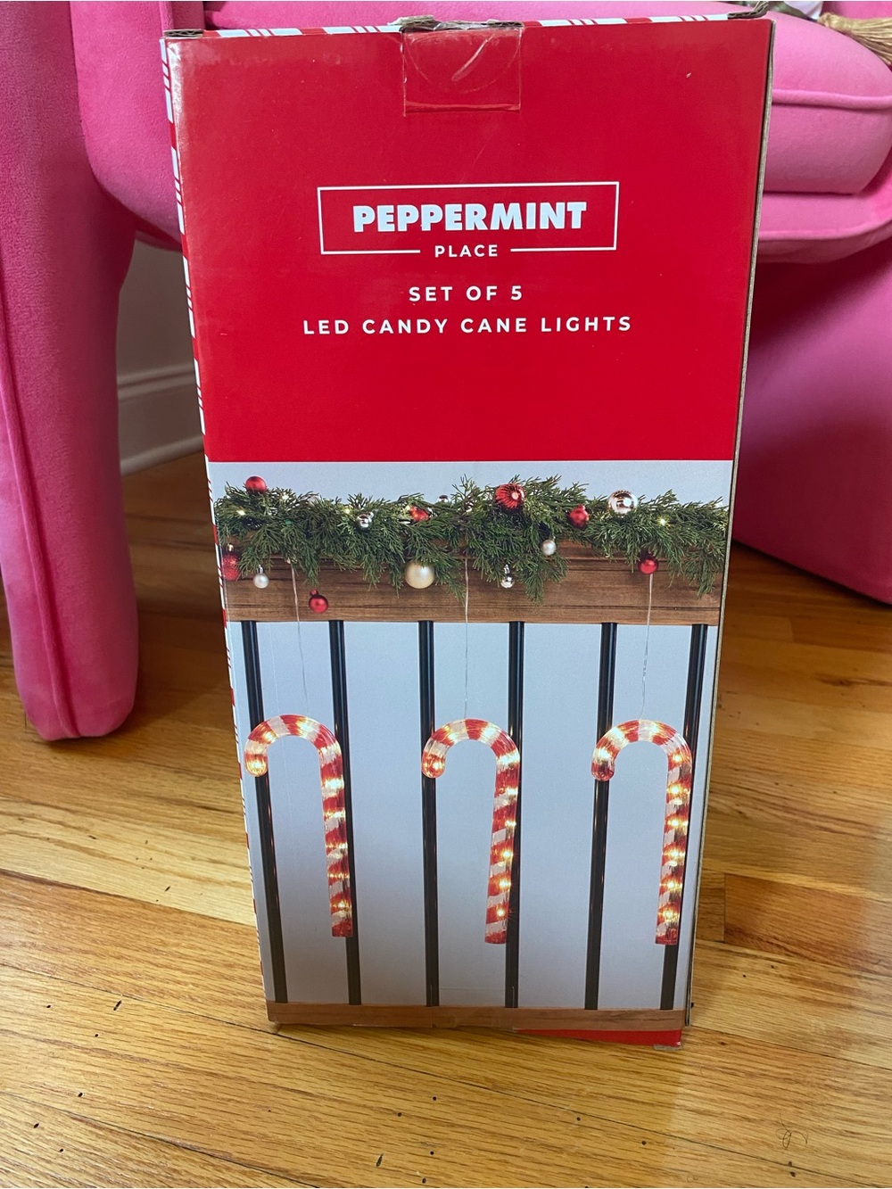 Set of 5 Large Peppermint LED Candy Cane Lights - Red and White (Set of 5)